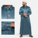 Qamis moderne bleu pétrole à col chemise, tissu soyeux