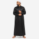 Qamis moderne noir à col chemise, aspect satiné