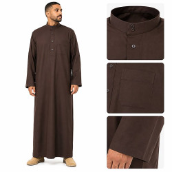 Djellaba homme col mao DAFFAH marron avec détails du col, de la poche et des manches