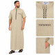 Qamis col montant manches courtes beige clair avec broderies