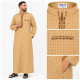 Qamis col montant manches courtes beige doré avec broderies