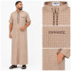 Qamis col montant manches courtes marron avec broderies