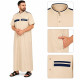 Qamis homme beige à col montant et manches courtes avec détails bleu marine