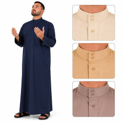 Qamis homme style saoudien disponible en bleu marine, blanc crème, beige ocre et taupe