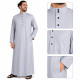 Qamis homme gris clair à col montant, manches longues et poches latérales