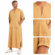 Qamis homme moderne beige ocre à manches courtes et poche centrale