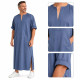 Qamis homme moderne bleu gris à manches courtes et poche centrale