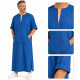 Qamis homme moderne bleu à manches courtes et poche centrale