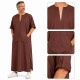 Qamis homme moderne marron à manches courtes et poche centrale