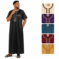 Qamis col rond soyeux IKAF disponible en plusieurs coloris