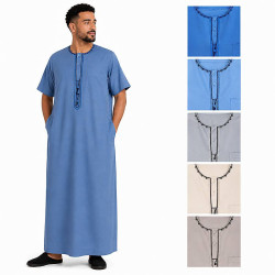 Qamis homme manches courtes simple bleu jeans avec différents coloris