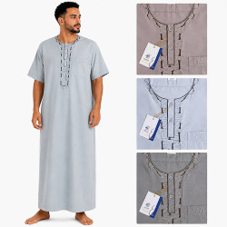 Qamis homme manches courtes avec broderies et différents coloris