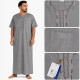 Qamis homme manches courtes gris avec encolure brodée