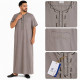 Qamis homme manches courtes marron taupe avec broderie
