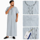 Qamis homme manches courtes vert de gris avec broderies