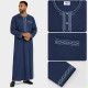 Qamis bleu marine homme à manches longues avec broderies