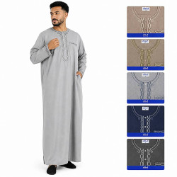 Qamis homme manches longues brodé disponible en plusieurs coloris