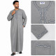 Qamis gris pour homme manches longues orné de broderies