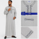 Qamis homme gris clair manches longues avec col brodé