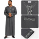 Qamis homme gris foncé manches longues aux finitions brodée