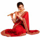 Sari indien rouge à bordure dorée – vue complète