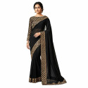 Sari indien noir à bordure dorée