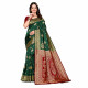 sari-indien-vert-rouge-motifs-dores-face