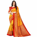 Sari indien orange et rouge à motifs dorés