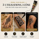 Utilisations du cône noir Rimal Silk Black pour mehendi, pochoir et tatouage temporaire homme
