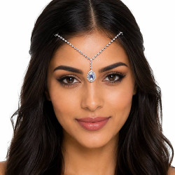 Bijou de tête oriental argenté à strass – fixation discrète pour mariage ou spectacle