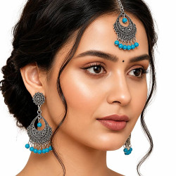 Parure indienne Tikka et boucles d’oreilles à perles turquoise