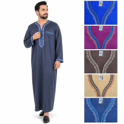Qamis manches longues homme brodé disponible en plusieurs coloris