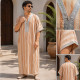 Djellaba homme marocaine beige à rayures et broderies