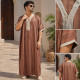Djellaba marocaine homme à rayures marron avec encolure brodée