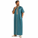 Qamis homme satiné col droit rayé bleu canard