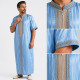 Qamis homme satiné bleu ciel à col droit et rayures