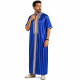 Qamis homme satiné bleu roi à col droit brodé