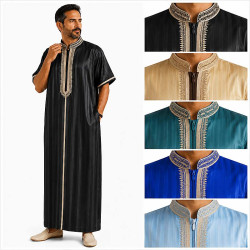 Qamis homme satiné col droit rayé collection Élégance en plusieurs coloris