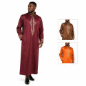 Qamis satiné brodé manches longues