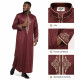 Qamis satiné brodé manches longues bordeaux avec détails des broderies et du col