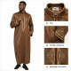 Qamis satiné brodé manches longues marron avec col, poche latérale et plastron brodé
