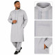 Ensemble Qamis pakistanais et son pantalon gris clair avec détails brodés et poches