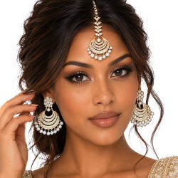 Parure bollywood Paire Boucles d'oreilles + Tikka vue porté