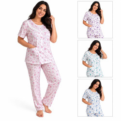 Pyjama femme en coton manches courtes disponible en 4 coloris