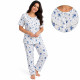 Pyjama femme en coton manches courtes à fleurs bleues
