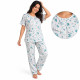 Pyjama femme en coton manches courtes à fleurs turquoise