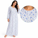 Pyjama femme chemise de nuit manches longues à fleurs bleues