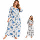 Chemise de nuit femme à manches courtes imprimé roses bleues