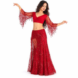 Costume danse orientale rouge à manches en voile