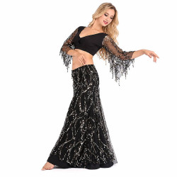 Costume danse orientale noir à manches transparentes